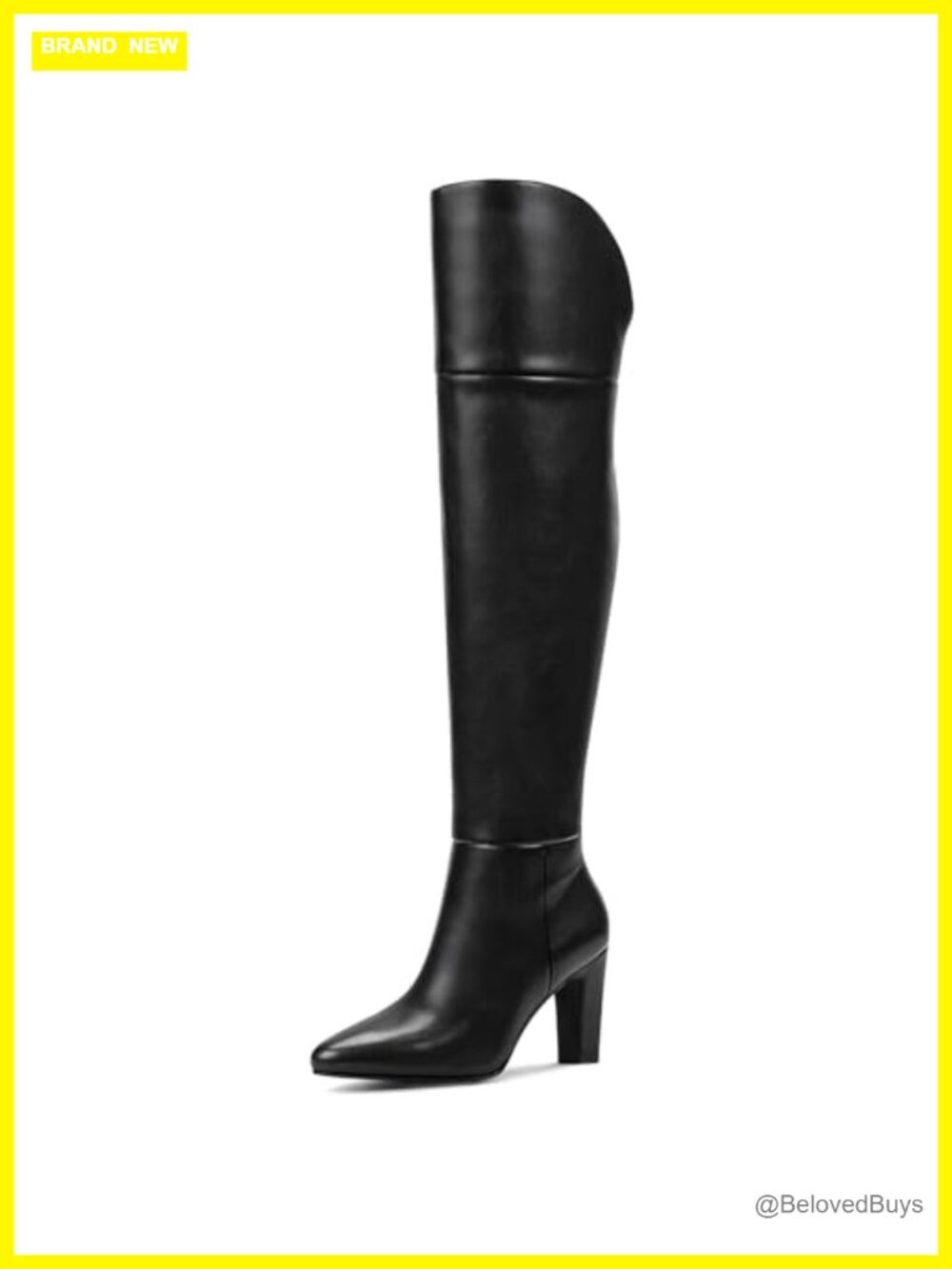 Thigh High Boots Faux Leather Over the Knee Pointed Toe Chunky Heel